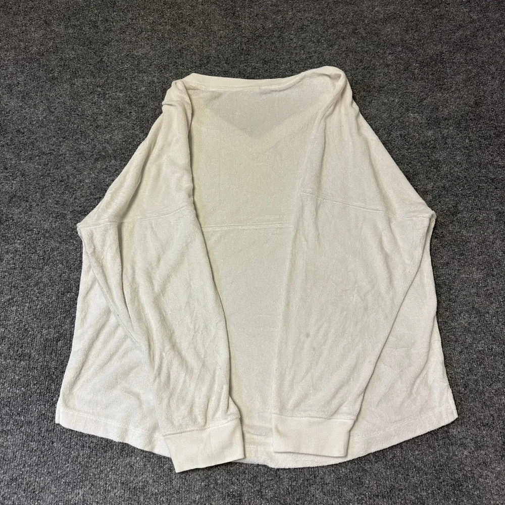 PINK Long Sleeve Top Womens Size L White Terry Cloth V-Neck Oversized Pullover